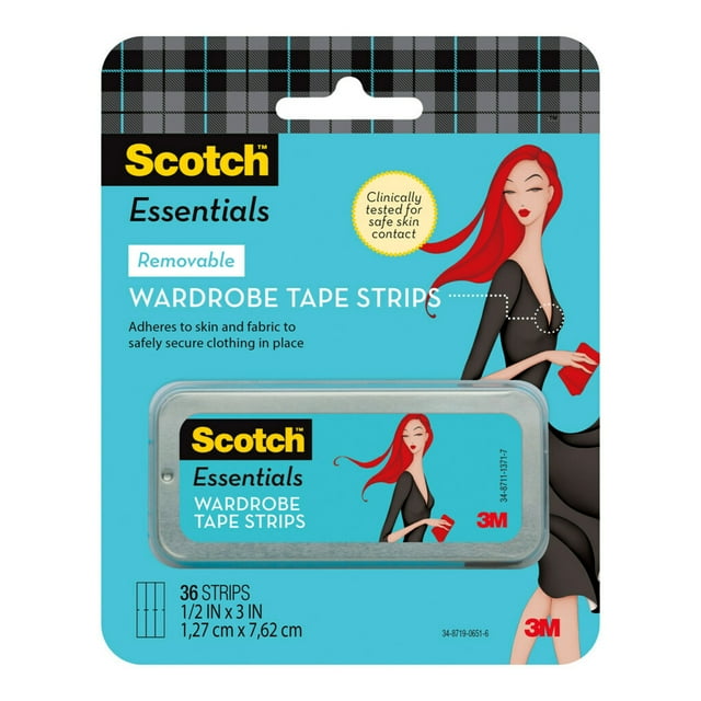 Scotch™ Essentials Wardrobe Tape Strips, 1/2 in x 3 in, 36/Pack