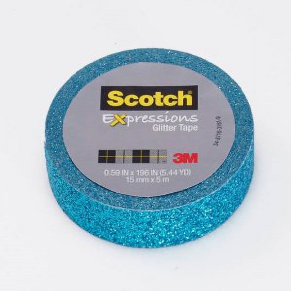 Scotch Expressions Glitter Tape C514-BLU, .59 in x 196 in (15 mm x 5 m) Teal Blue Glitter