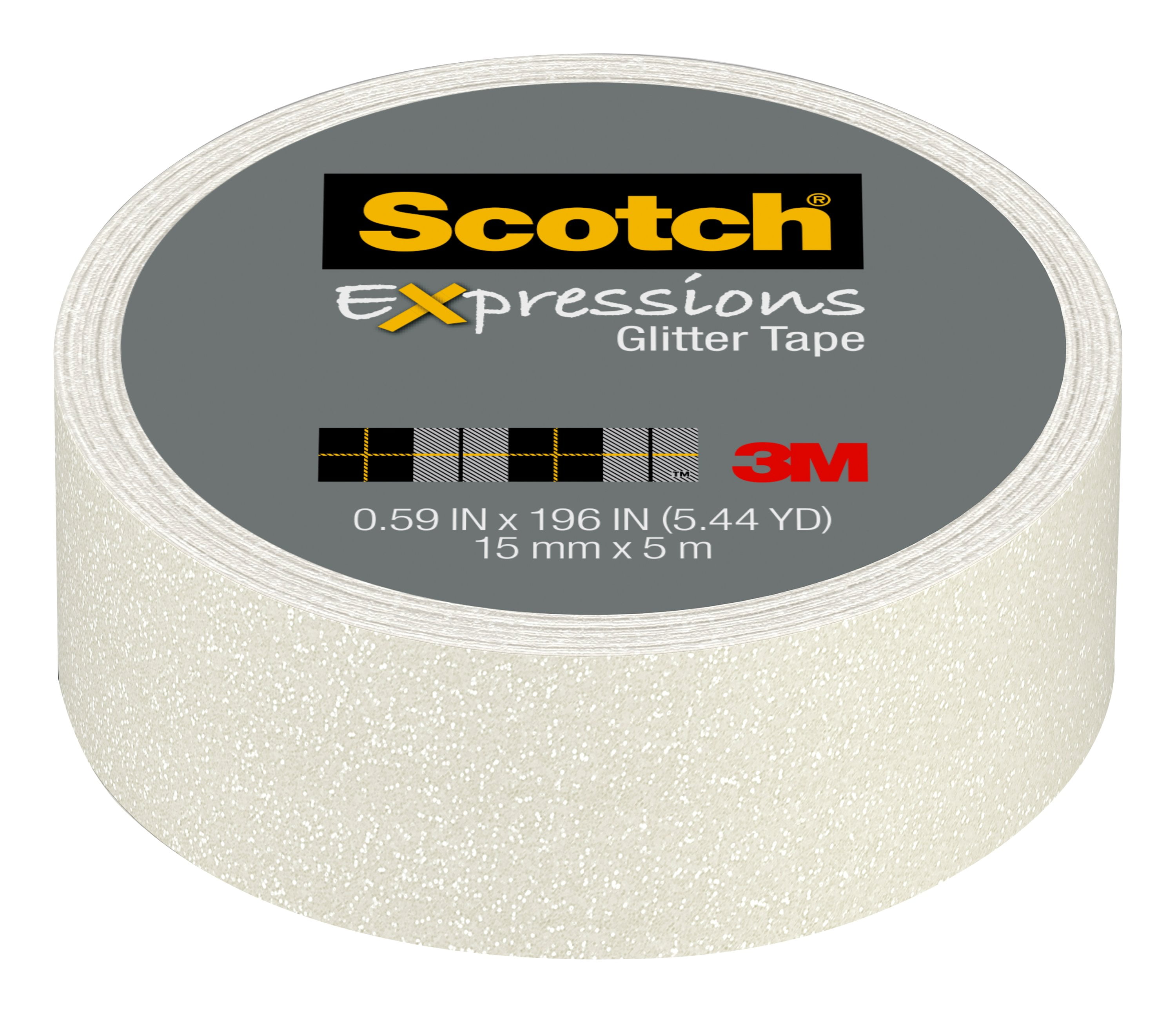 Scotch® Expressions Glitter Tape, .59 in x 196 in, White Glitter