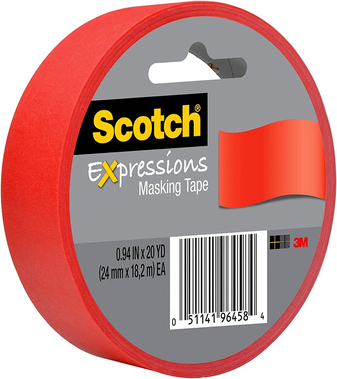 Scotch Expressions Masking Tape, 1-Inch x 20-Yards, Primary Red, 6