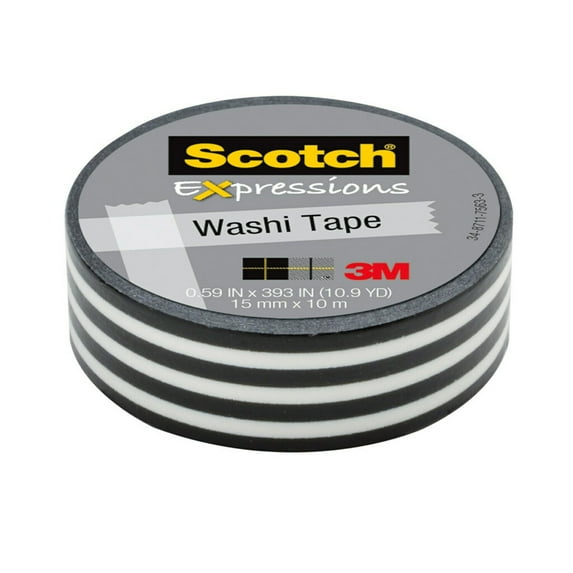 Scotch Expressions Washi Tape, Black Stripe, .59" x 393", 1 Roll