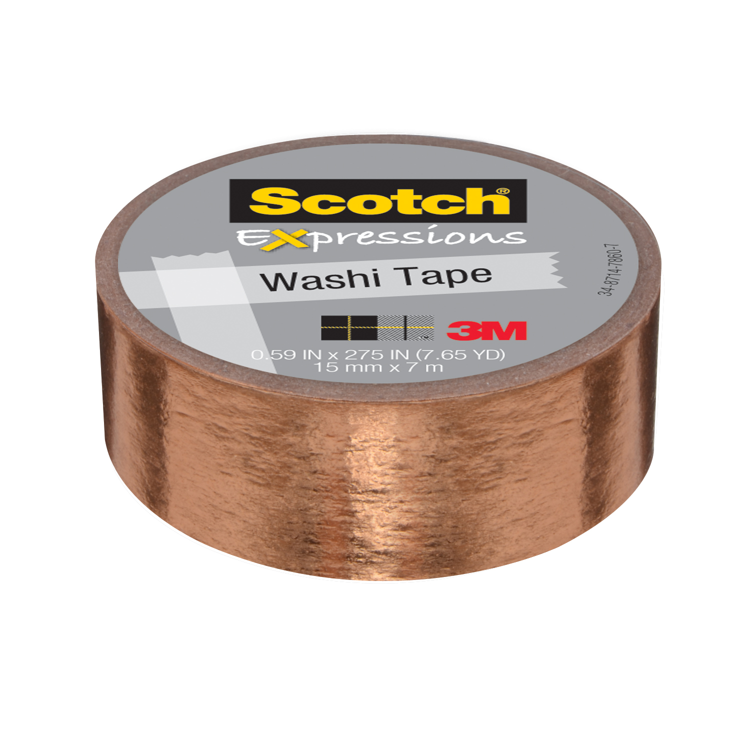 Scotch Expressions Washi Tape C614-CPR, .59 in x 275 in (15 mm x 7 m) Copper Foil