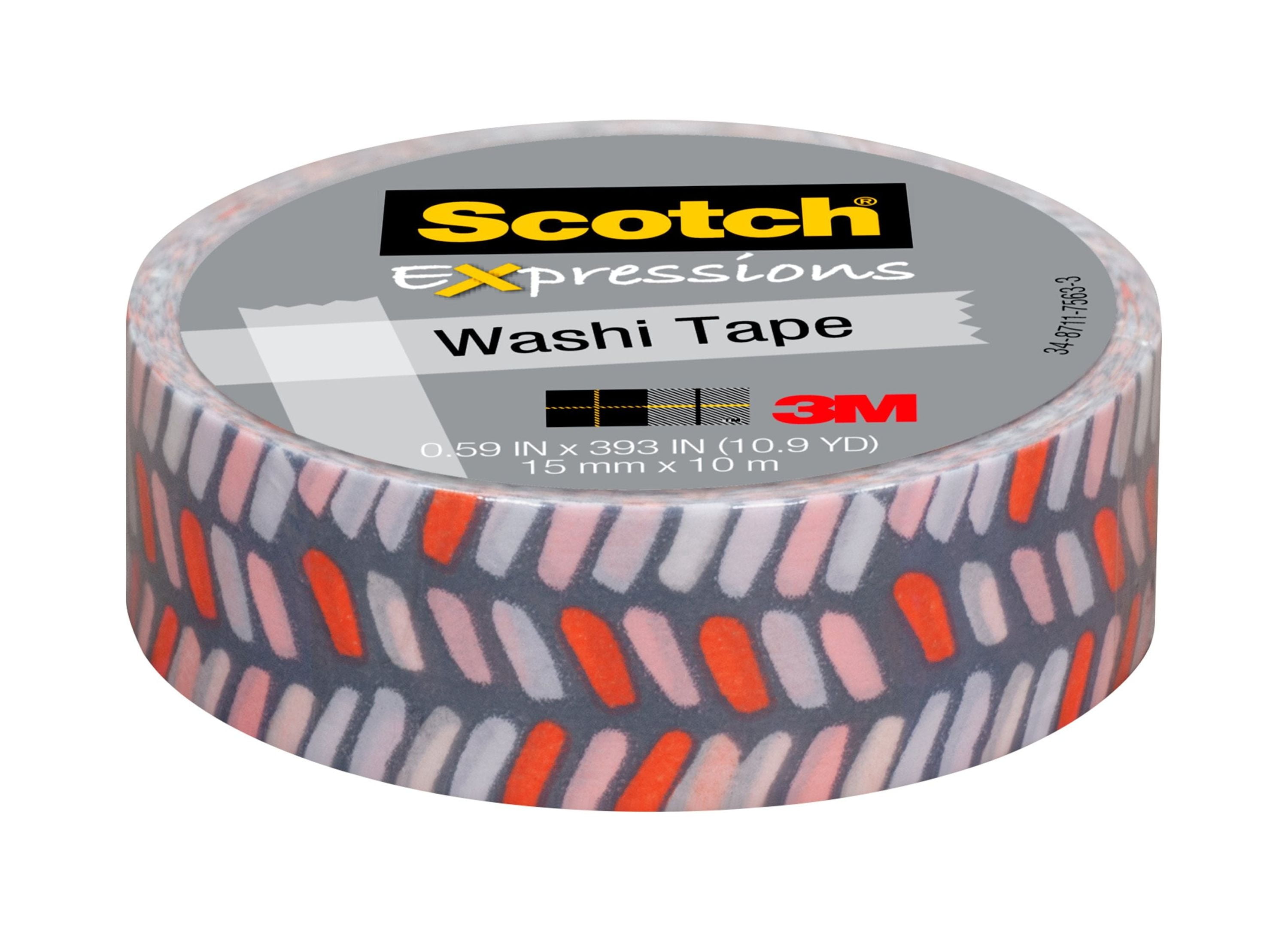 Scotch Expressions Washi Tape, Gray w/ Pink & Red .59 x 393, 1 Roll