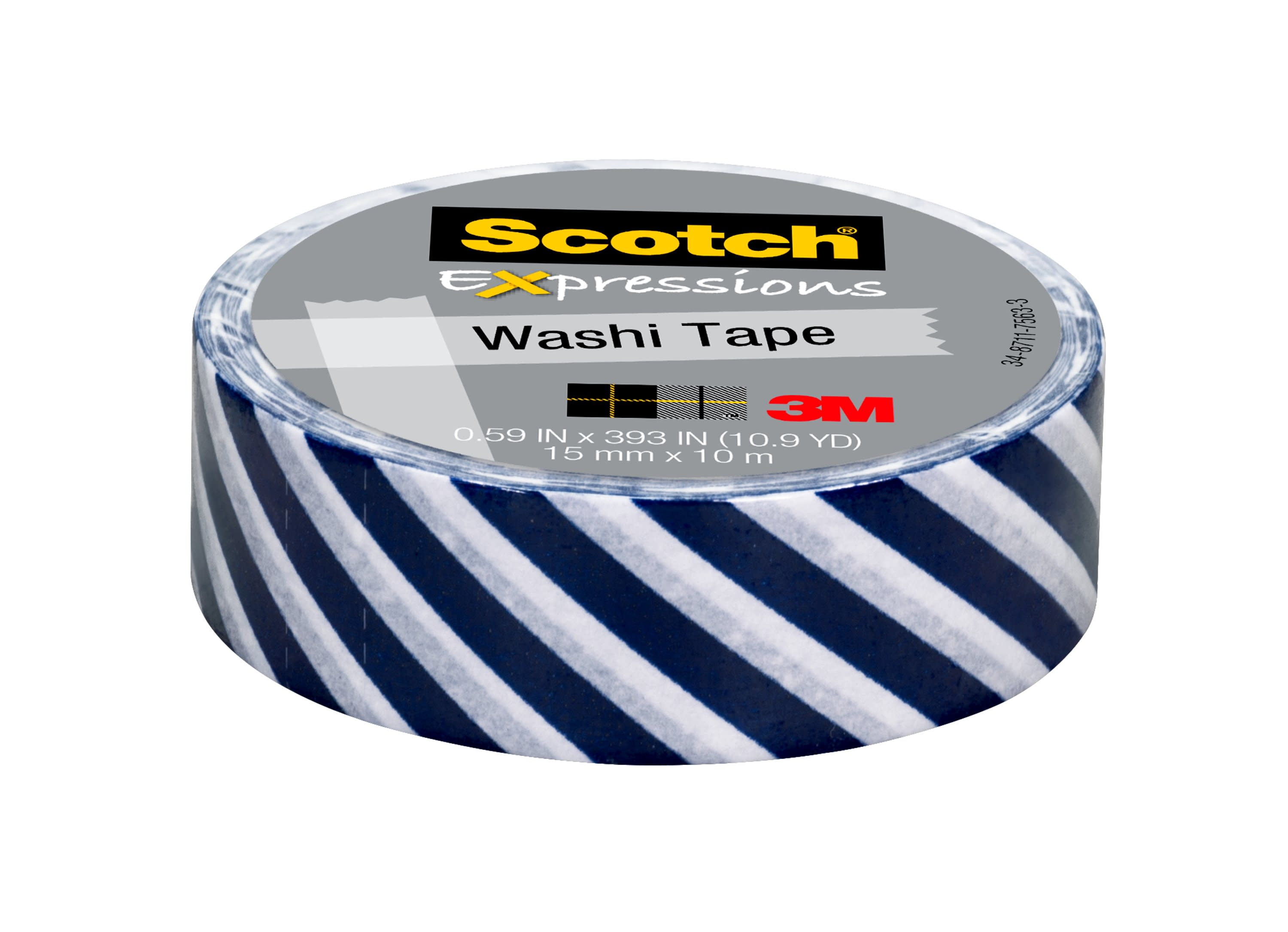 Scotch Expressions Washi Tape, Navy Blue & White, 59" x 393", 1 Roll