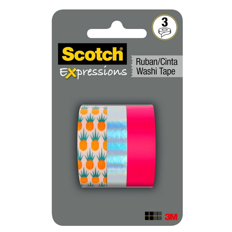 Scotch Expressions Washi Tape, Pineapple, Iridescent & Pink, 3 Rolls 