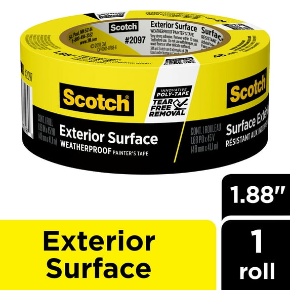 Scotch Exterior Surface Painters Tape, Yellow, 1.88 inches x 45 yards, 1 Roll