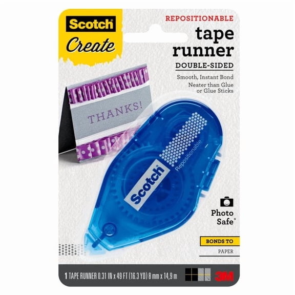 Scotch Extra Strength Tape Runner [Double-Sided]: 0.31 in. x 49 ft. (Blue) Repositionable