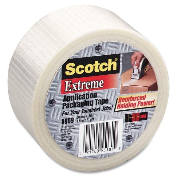 Scotch Extreme Application Packaging Tape 2" Width x 54.60 yd Length - 3" Core - Synthetic Rubber - Glass Yarn Backing - Handheld Dispenser - 1 / Roll - Clear
