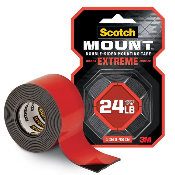 Scotch Extreme Double-Sided Mounting Tape, 1 in x 48 in, Black, 1 Roll