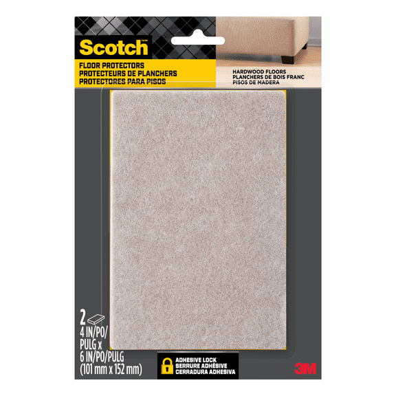 Scotch Felt Pads, 2 Pads, Rectangular, Beige, 4 in x 6 in