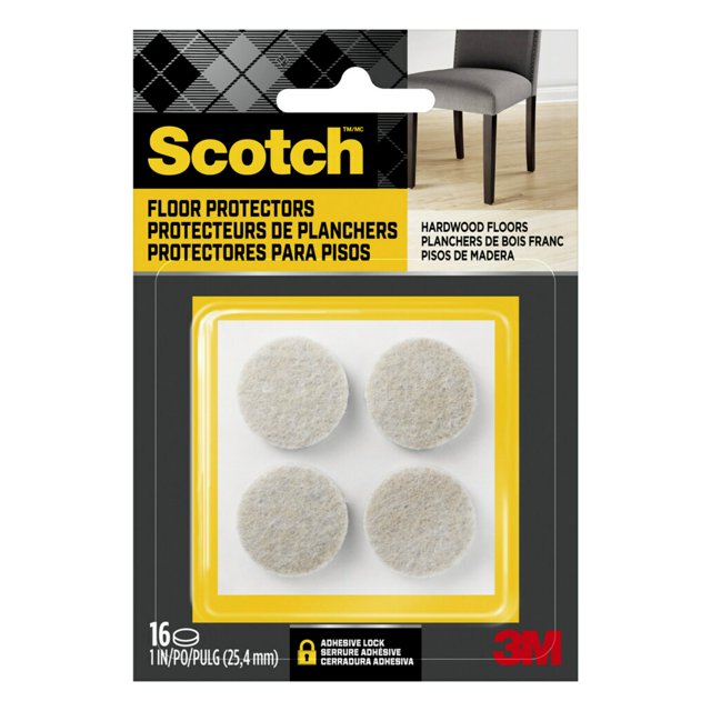 Scotch Felt Pads Round, 1 in. Diameter, Beige, 16/Pack, Hardwood, Tile, Laminate Floor
