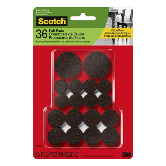 Scotch Felt Pads Value Pack, 36/Pack, Brown