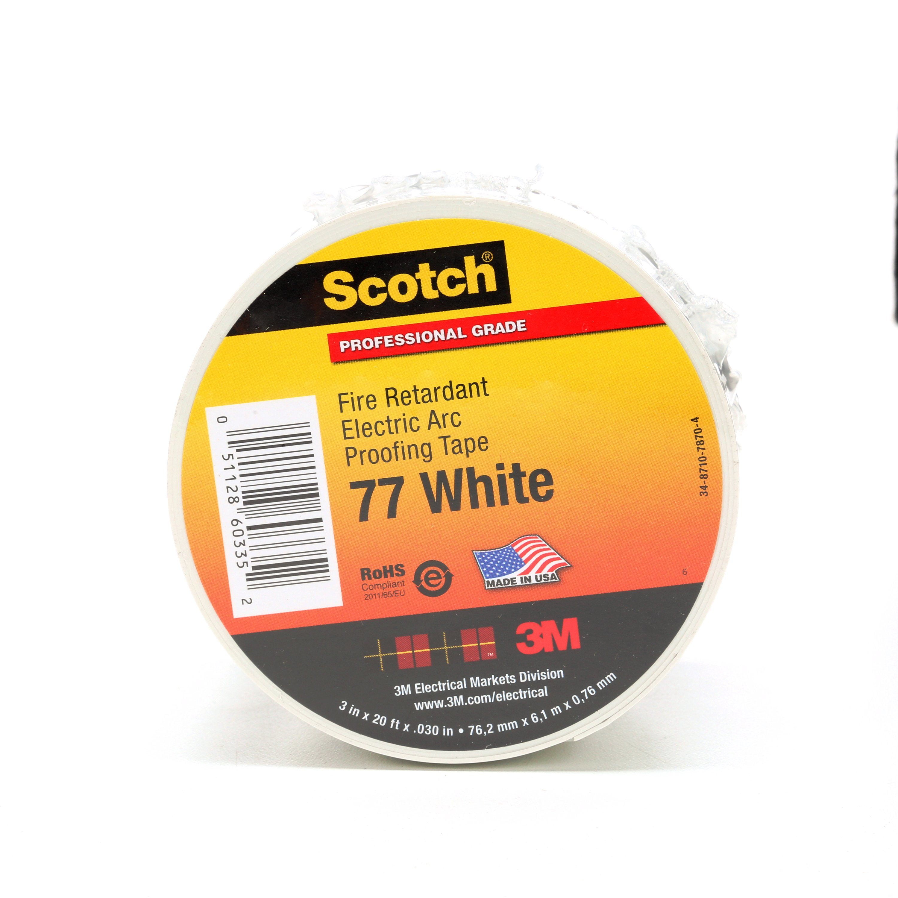 Scotch Fire-Retardant Electric Arc Proofing Tape 77W, 3 in x 20 ft, White/Gray, 1 roll/carton, 10 rolls/Case