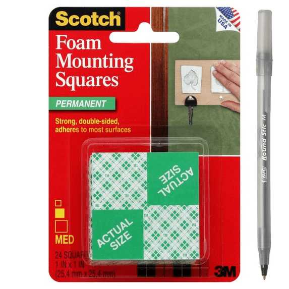 Scotch Foam Mounting Squares, Permanent, Med with pen