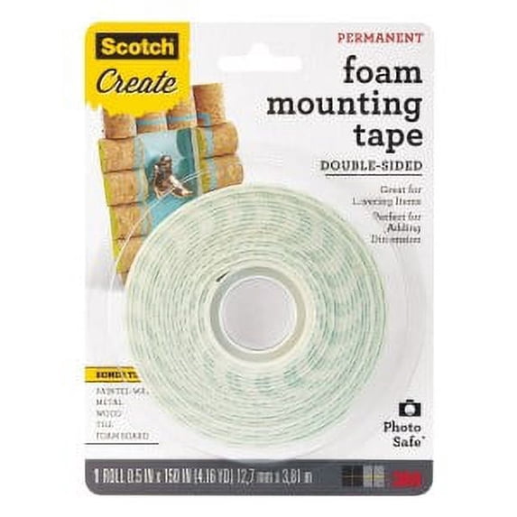Scotch Foam Mounting Tape 4013-CFT, 1/2 in (1.27 cm)