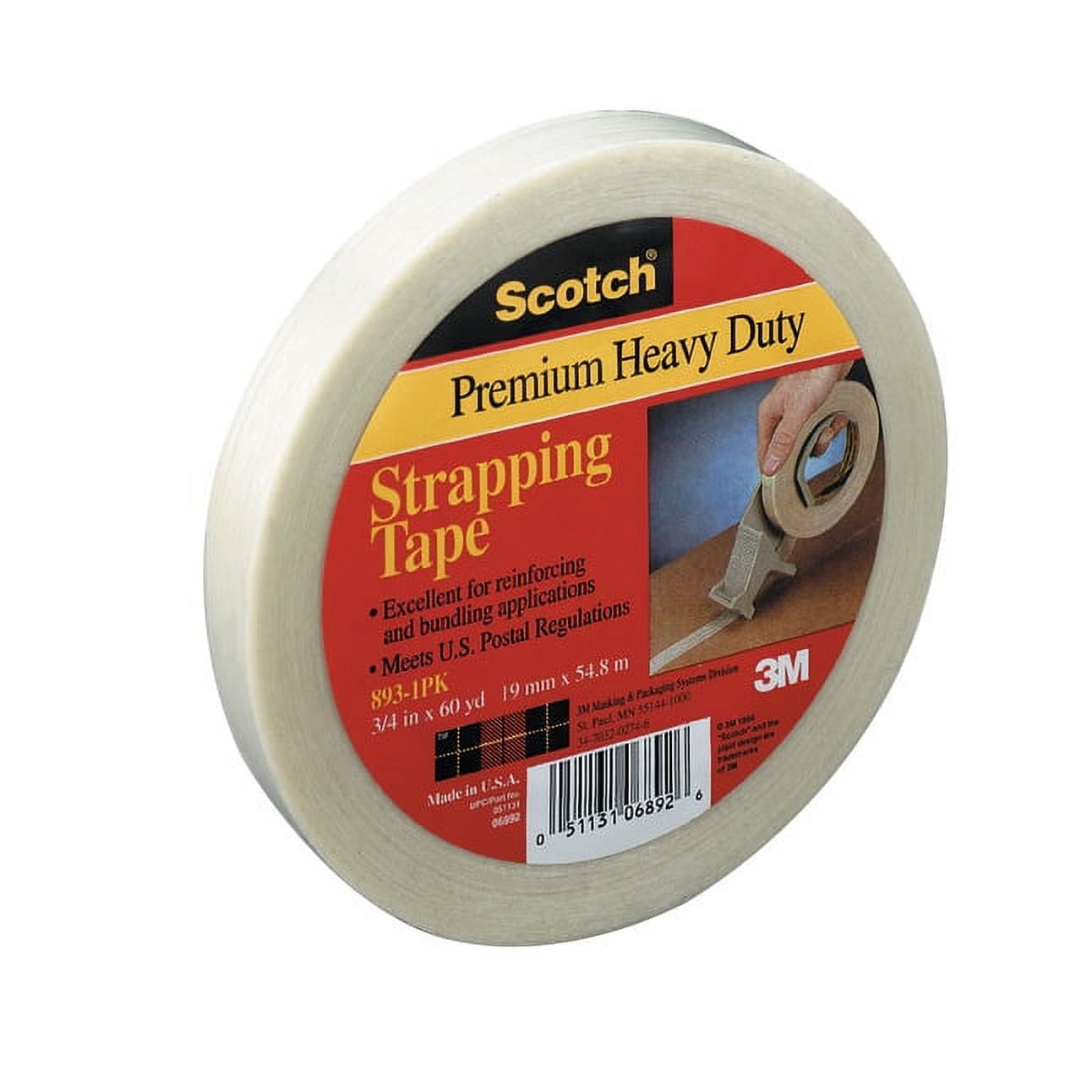 Scotch General-Purpose Filament Tape - 60 yd Length x 0.75" Width - 6 mil Thickness - 3" Core - Synthetic Rubber - Glass Yarn Backing - 1 / Roll - Clear | Bundle of 5