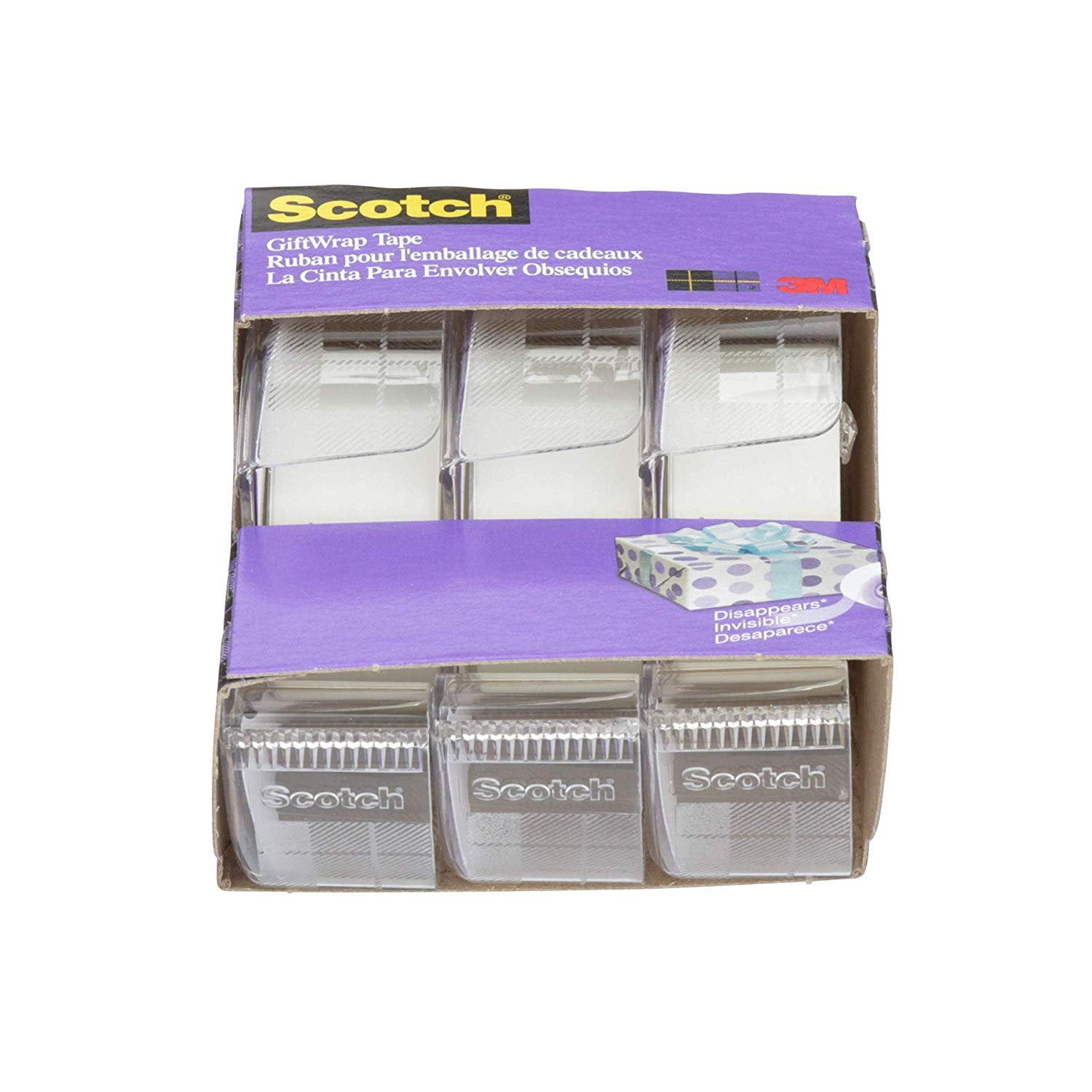 Scotch Gift Wrap Tape, 3 Rolls, The GoTo Tape for the Holidays, 3/4 x 300 Inches, Dispensered