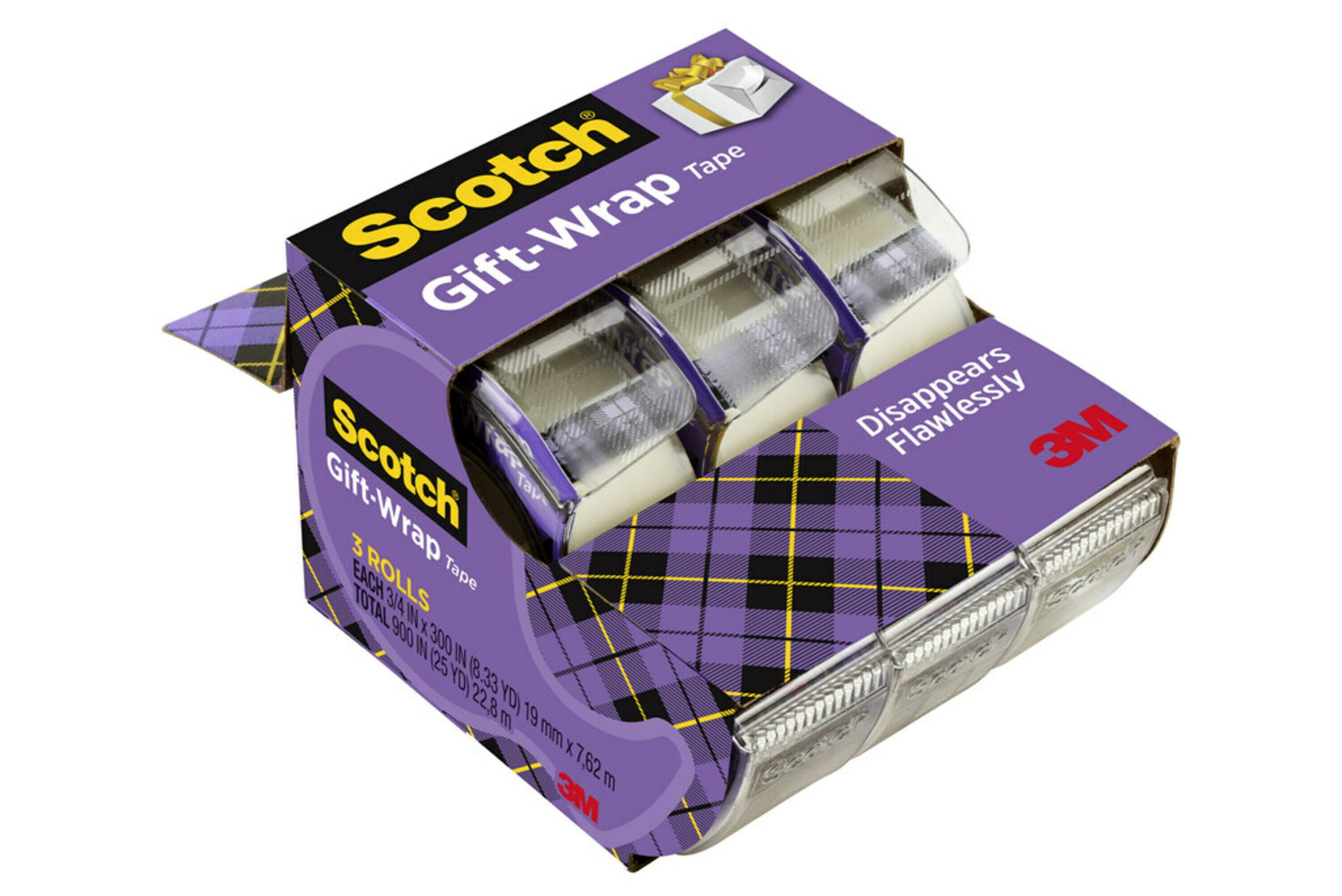 Scotch Gift Wrap Tape, Invisible, 0.75 in. x 300 in., 3 Tape Rolls With Dispensers