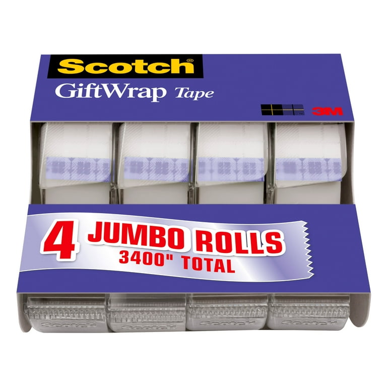 Scotch Gift Wrap Tape with Dispenser, 0.75 x 23.61 yds., Transparent, 4/Pack