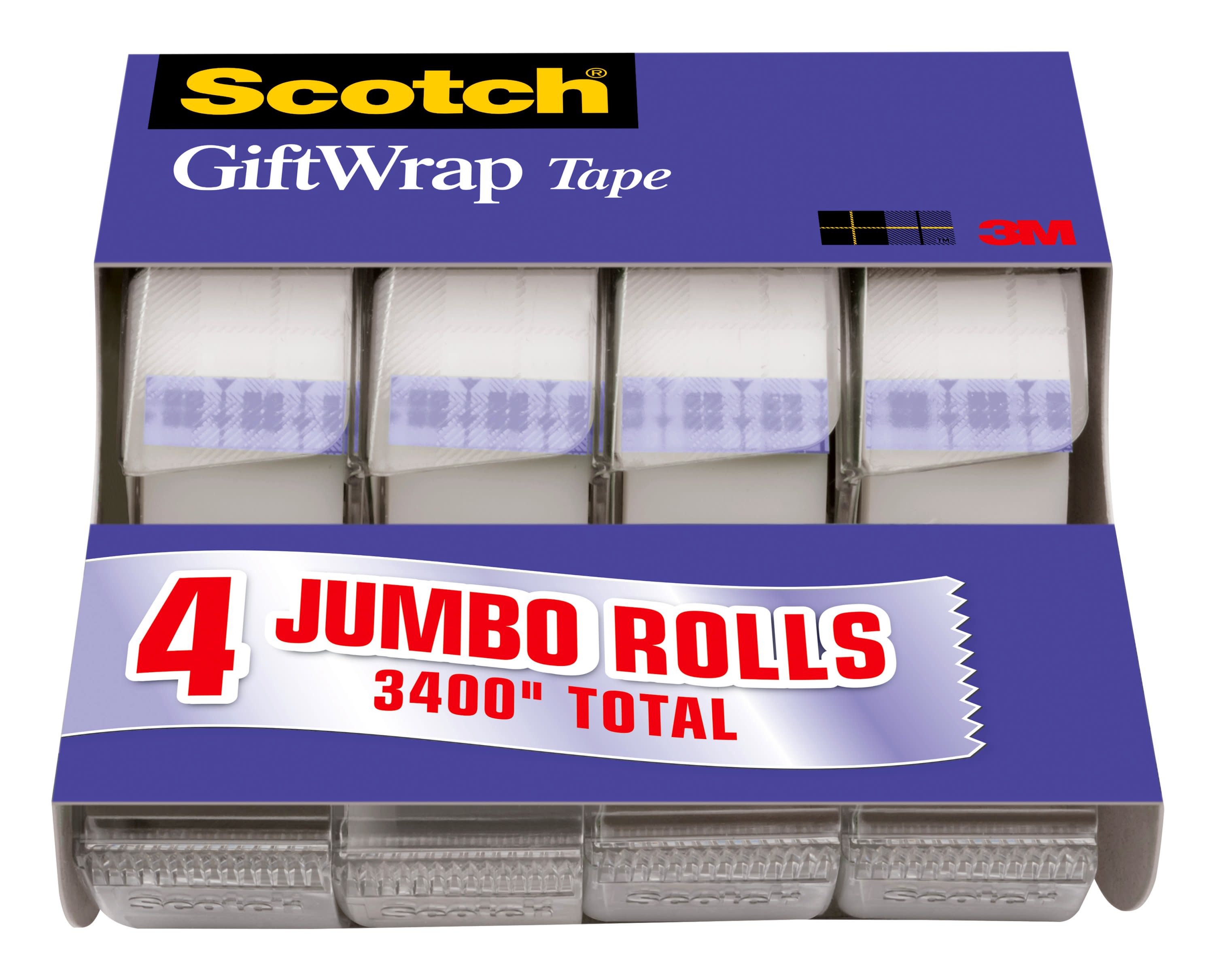 Scotch Gift Wrap Tape, Invisible, 0.75 in. x 850 in., 4 Tape Rolls With Dispensers