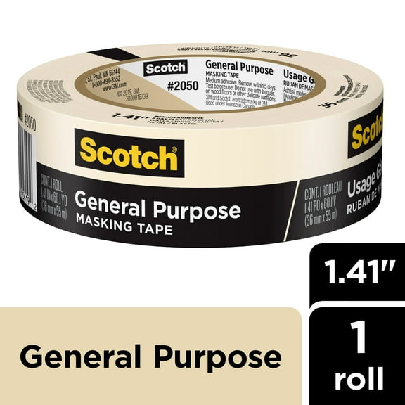 Scotch Greener Painters Masking Tape, 1.5 in x 60 Yds, Tan, 1 Roll