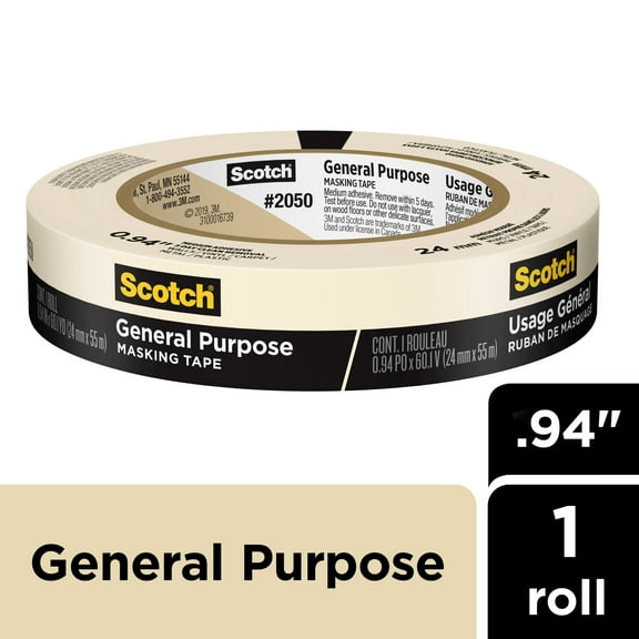 Scotch Greener Painters Masking Tape, 1 in x 60 Yds, Tan, 1 Roll