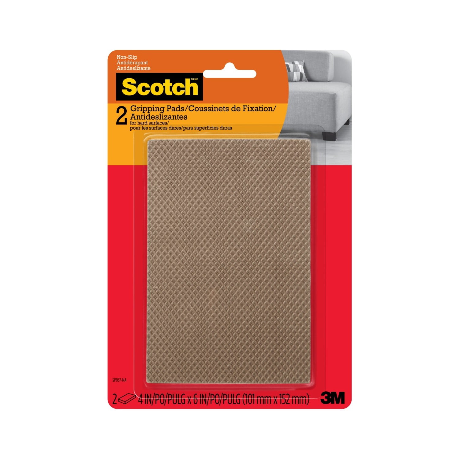Brown Anti-Skid Rectangle Furniture Gripping Pads, 4 x 6 inches, 2 Pack