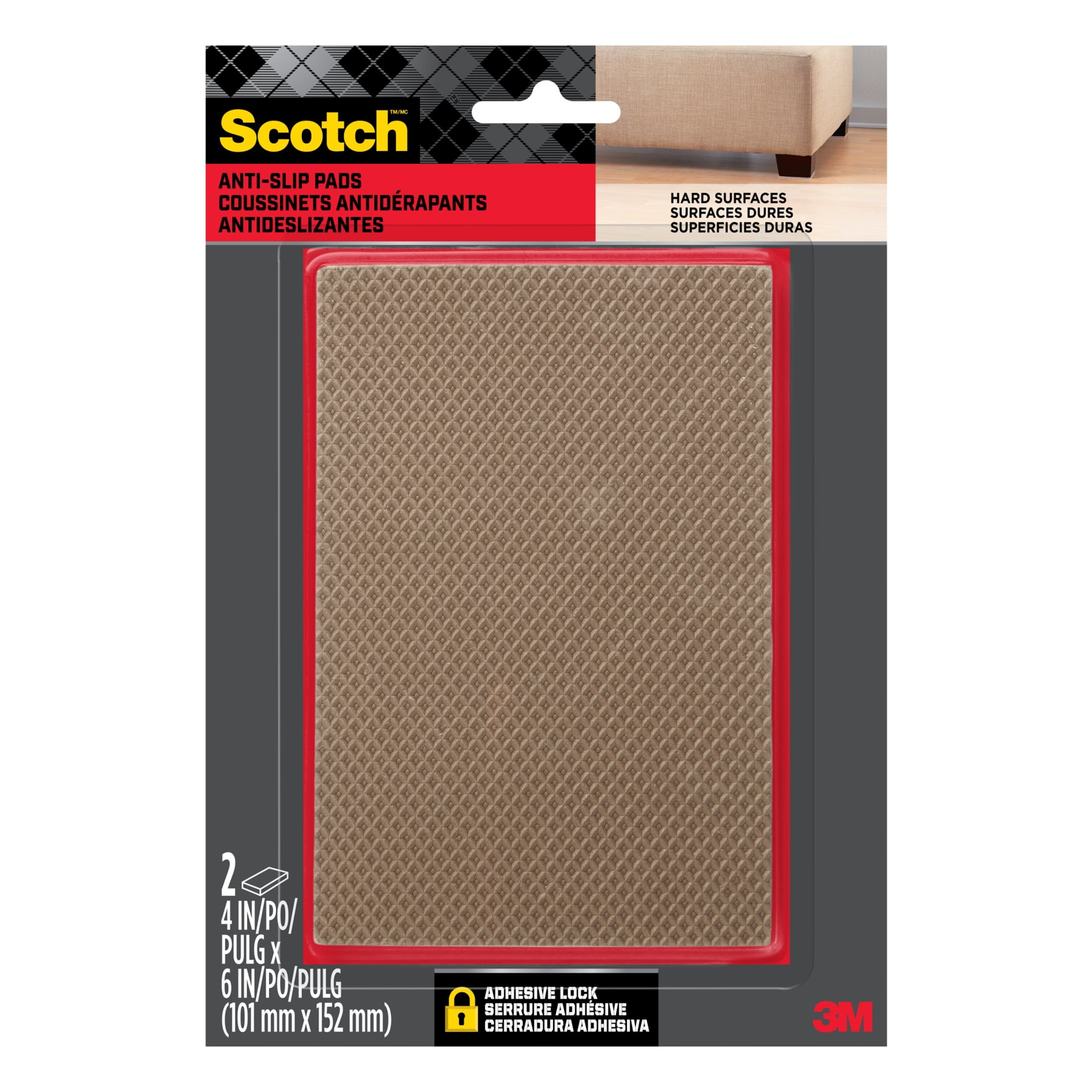Scotch Furniture Pads, No Slip Floor Protection, Brown, 4 in. x 6