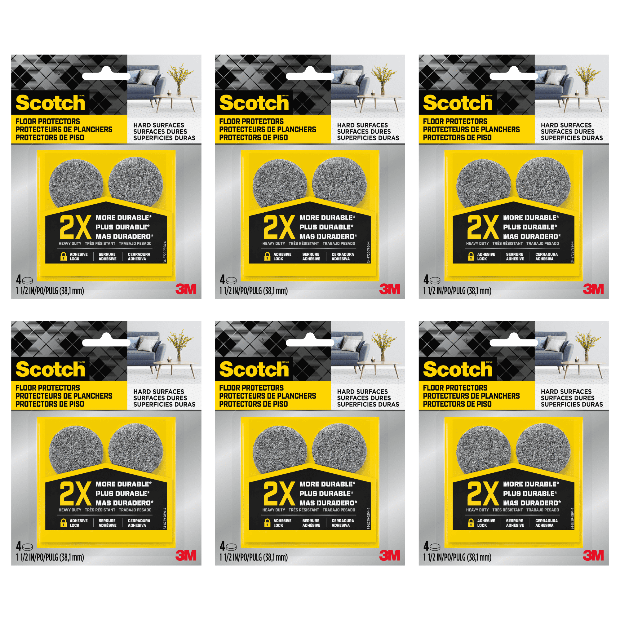 Scotch Felt Pads: 1-1/2 in. / (Grey) [24-pack] SP871-NA