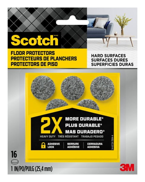 Scotch Heavy Duty 1 Inch Gray Felt Pads, 16 Pack