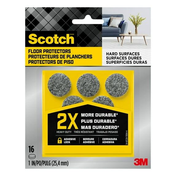 Scotch Felt Pads, Heavy Duty, Protects Floors, Gray and Round, 1 in., 16 Pack