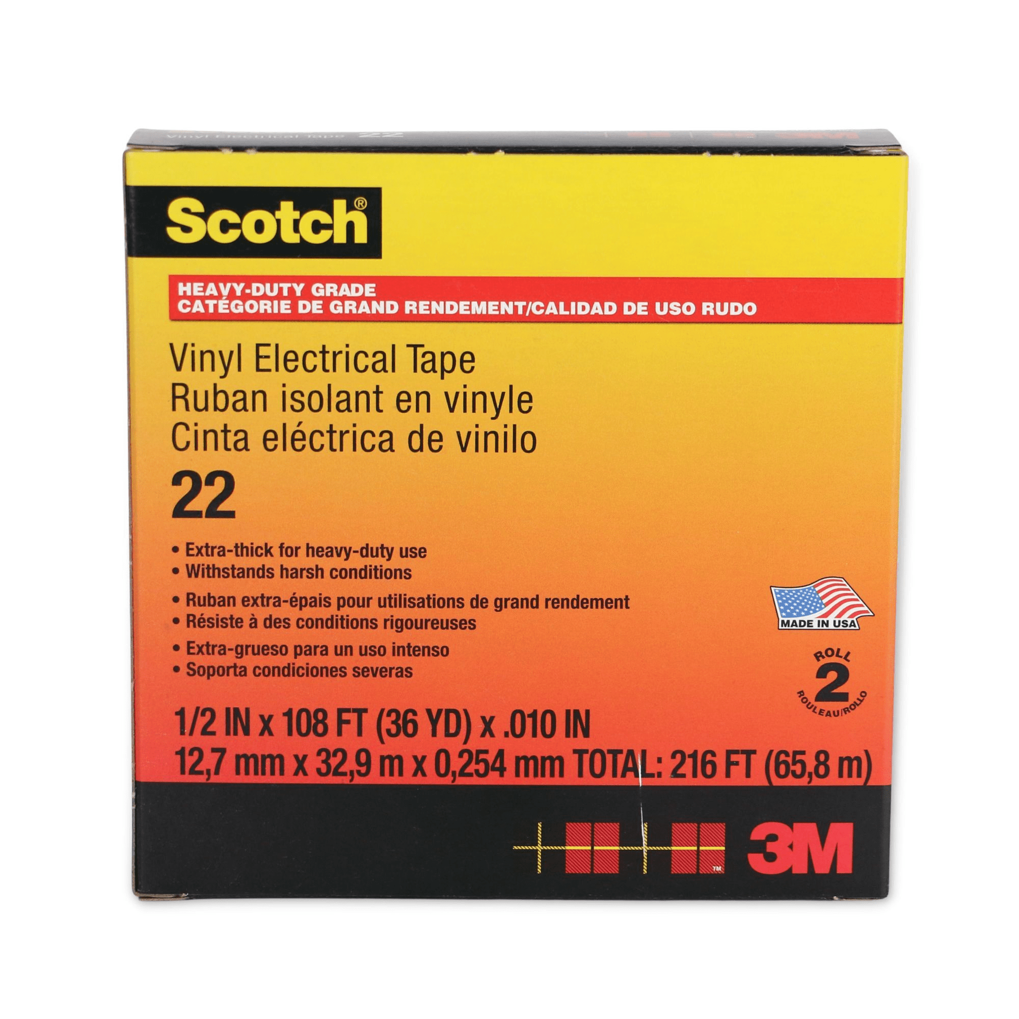 Scotch Heavy-Duty Grade Extra Thick Electrical Tape (22): 1/2 in. x 36 yds. (Black) 2-pack