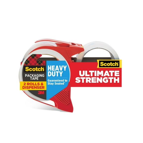 Scotch Heavy Duty Packaging Tape, Clear, 1.88 in x 38.2 yd, 2 Rolls and 1 Dispenser