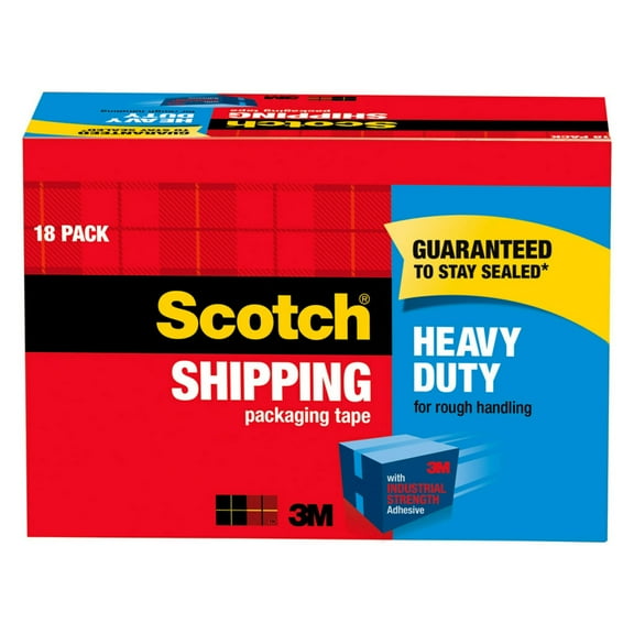 Scotch Heavy Duty Packaging Tape, Clear, 1.88"x 54.6 yd, 18 Rolls