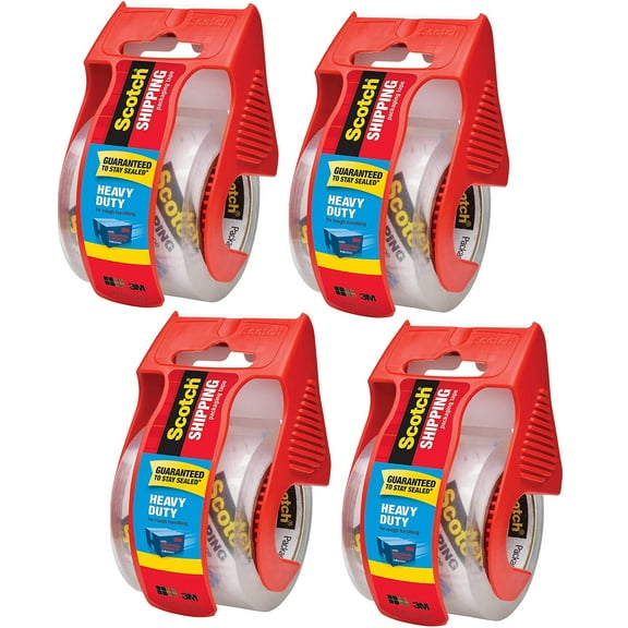 Scotch Heavy Duty Shipping Packaging Clear Tape FPMJY, 1" Core, 1.88" x 22.2 Yard, Red Dispenser, 4-Pack