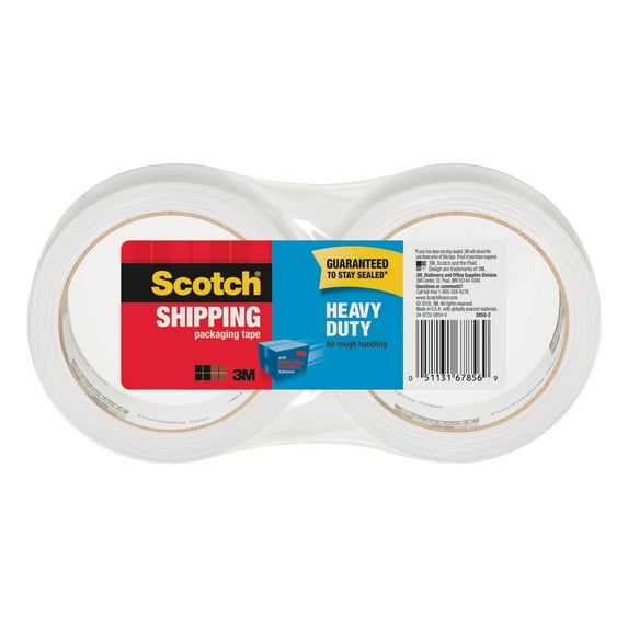 Scotch Heavy Duty Shipping Packaging Tape, 3850-2, 1.88 in x 54.6 yd (48 mm x 50 m), 2 Pack