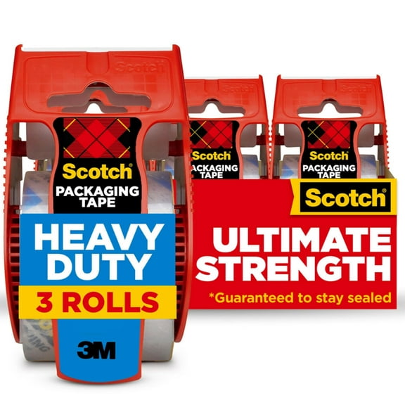 Scotch Heavy Duty Shipping and Moving Packing Tape, Clear, Packing and Moving Supplies, 1.88 in. x 22.2 yd., 3 Tape Rolls with Dispensers