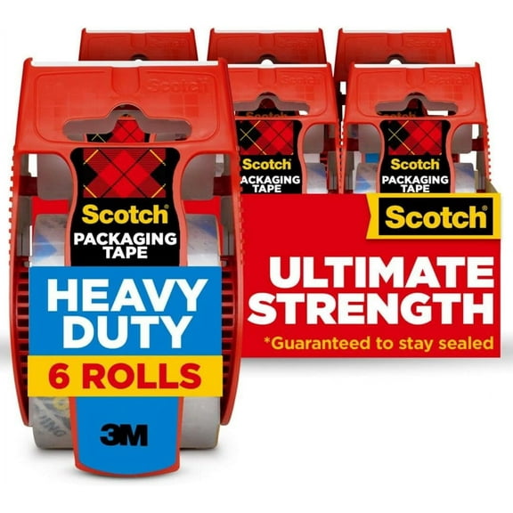 Scotch Heavy Duty Shipping and Moving Packing Tape, Clear, Packing and Moving Supplies, 1.88 in. x 22.2 yd., 6 Tape Rolls with Dispensers