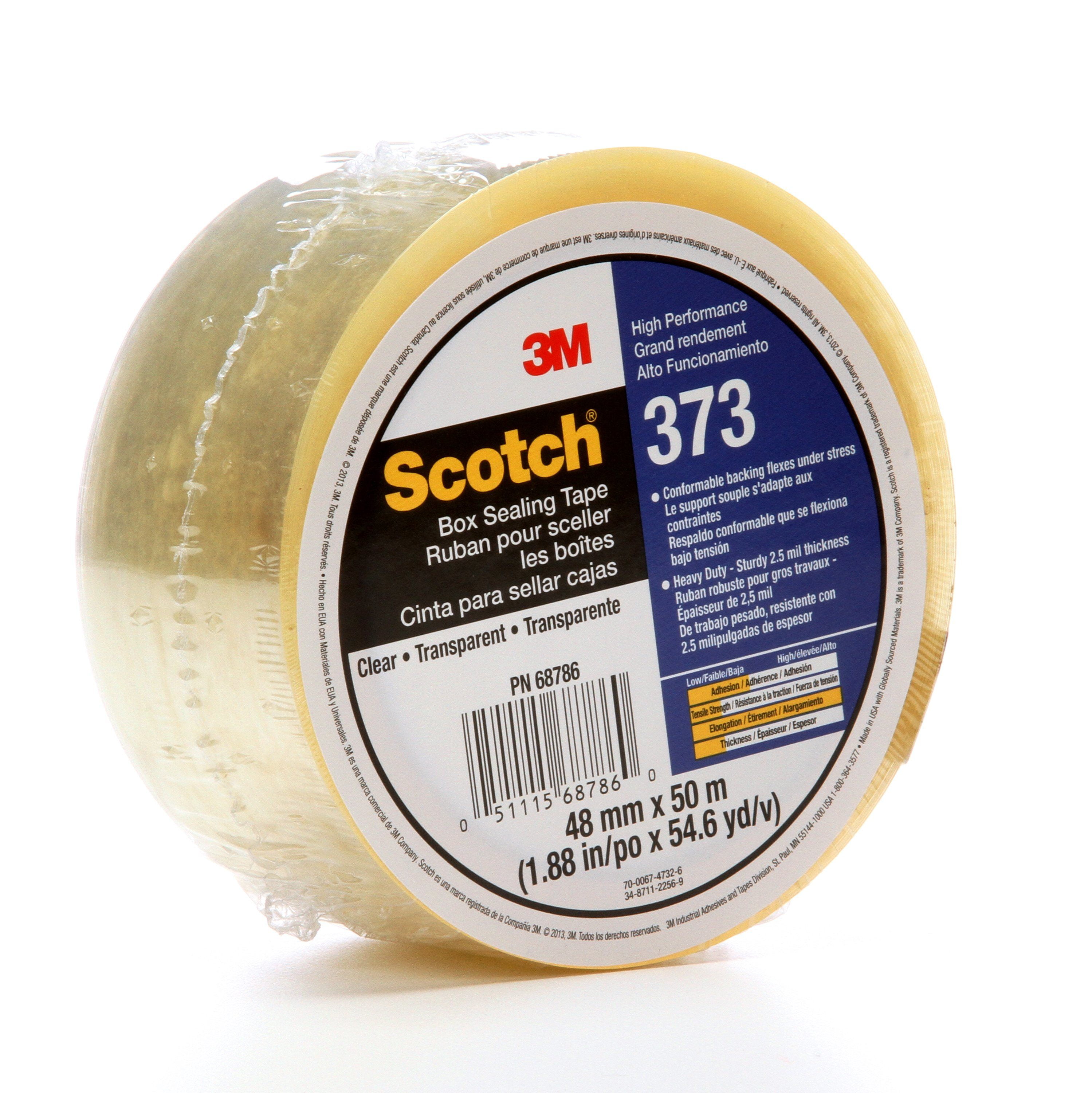 Scotch High Performance Box Sealing Tape 373 Clear, 48 mm x 50 m, 36 Individually Wrapped Rolls Per Case, Conveniently Packaged