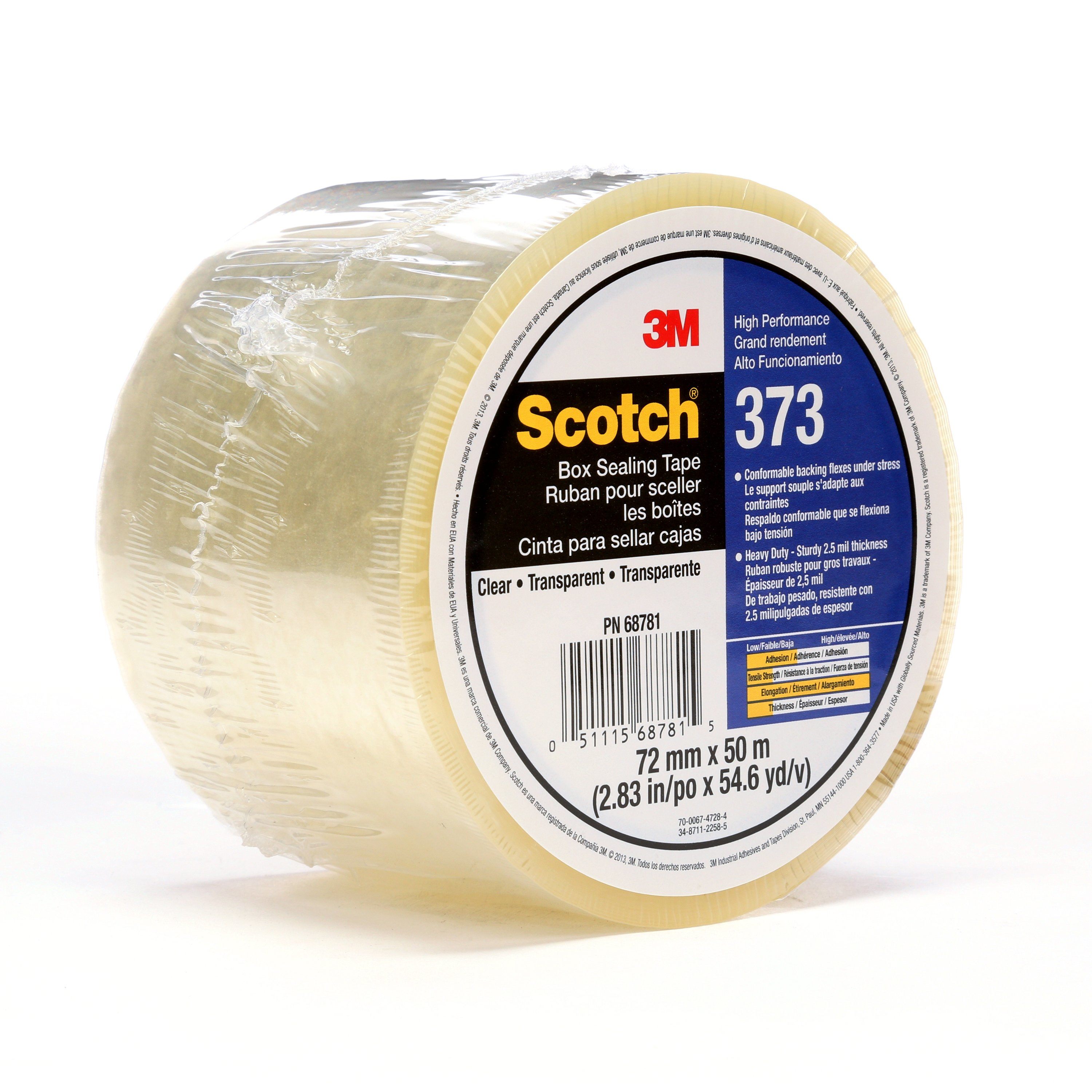Scotch High Performance Box Sealing Tape 373 Clear, 72mm x 50m, 24 Individually Wrapped Rolls Per Case, Conveniently Packaged