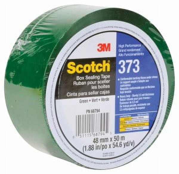 Scotch High Performance Box Sealing Tape 373 Green, 48 mm x 50 m, 36 Individually Wrapped Rolls Per Case, Conveniently Packaged