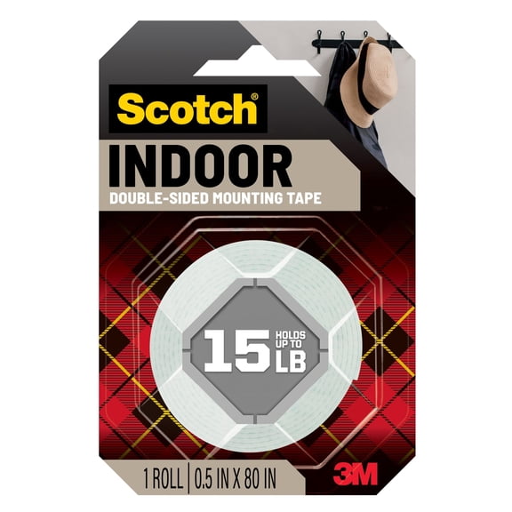 Scotch Indoor Double-Sided Mounting Tape, 1/2 in x 80 in, 1 Roll