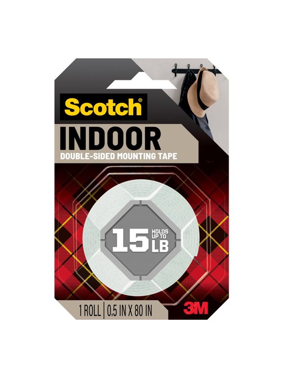 Indoor Double-Sided Mounting Tape, 1/2 in x 80 in, 1 Roll