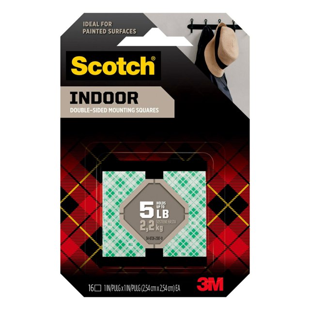 Scotch Indoor DoubleSided Mounting Tape, 1 in x 1 in, White, 16