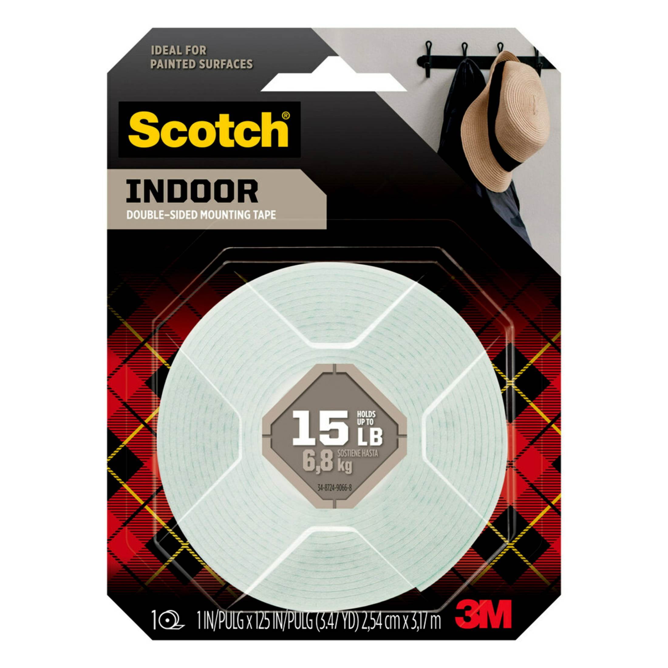 Scotch Indoor Double-Sided Mounting Tape, 1 in x 125 in, 1 Roll