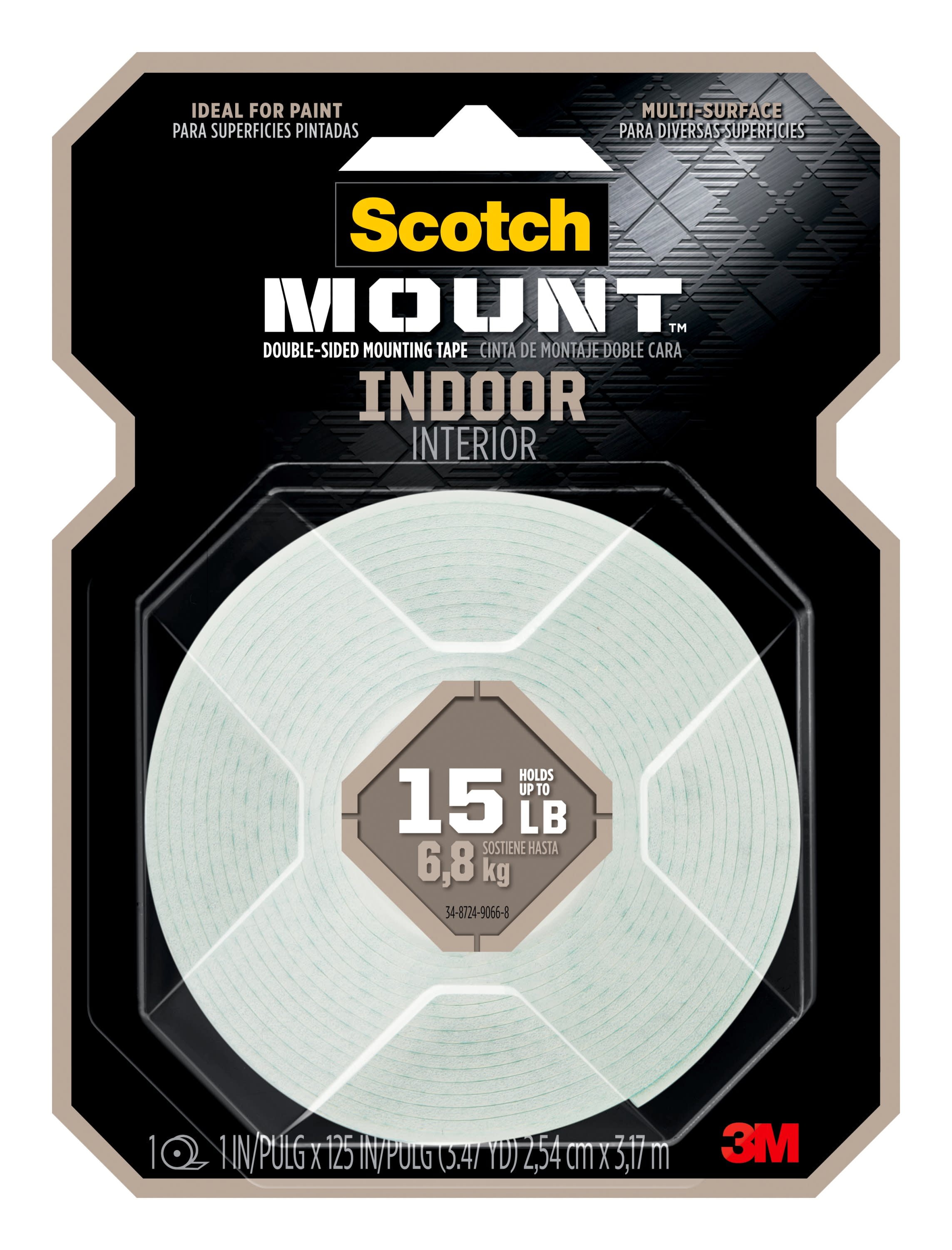 Scotch-Mount Indoor Double-Sided Mounting Tape 314H-MED, 1 in x 125 in