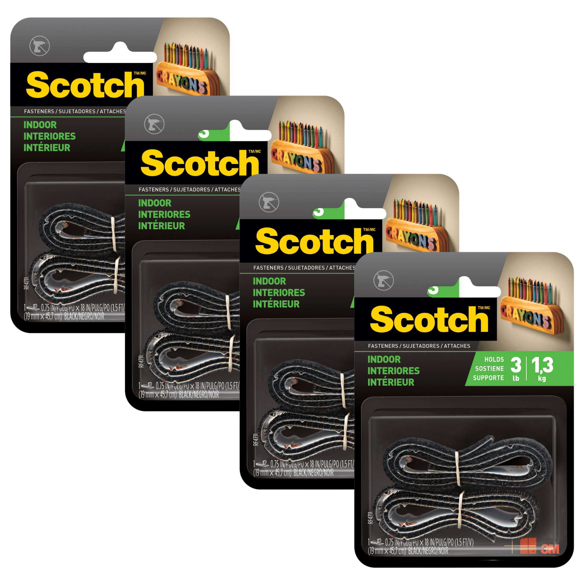 Scotch Indoor Fastener Strips: 3/4 in. x 18 in. (Black) [4-pack] RF4711 ...