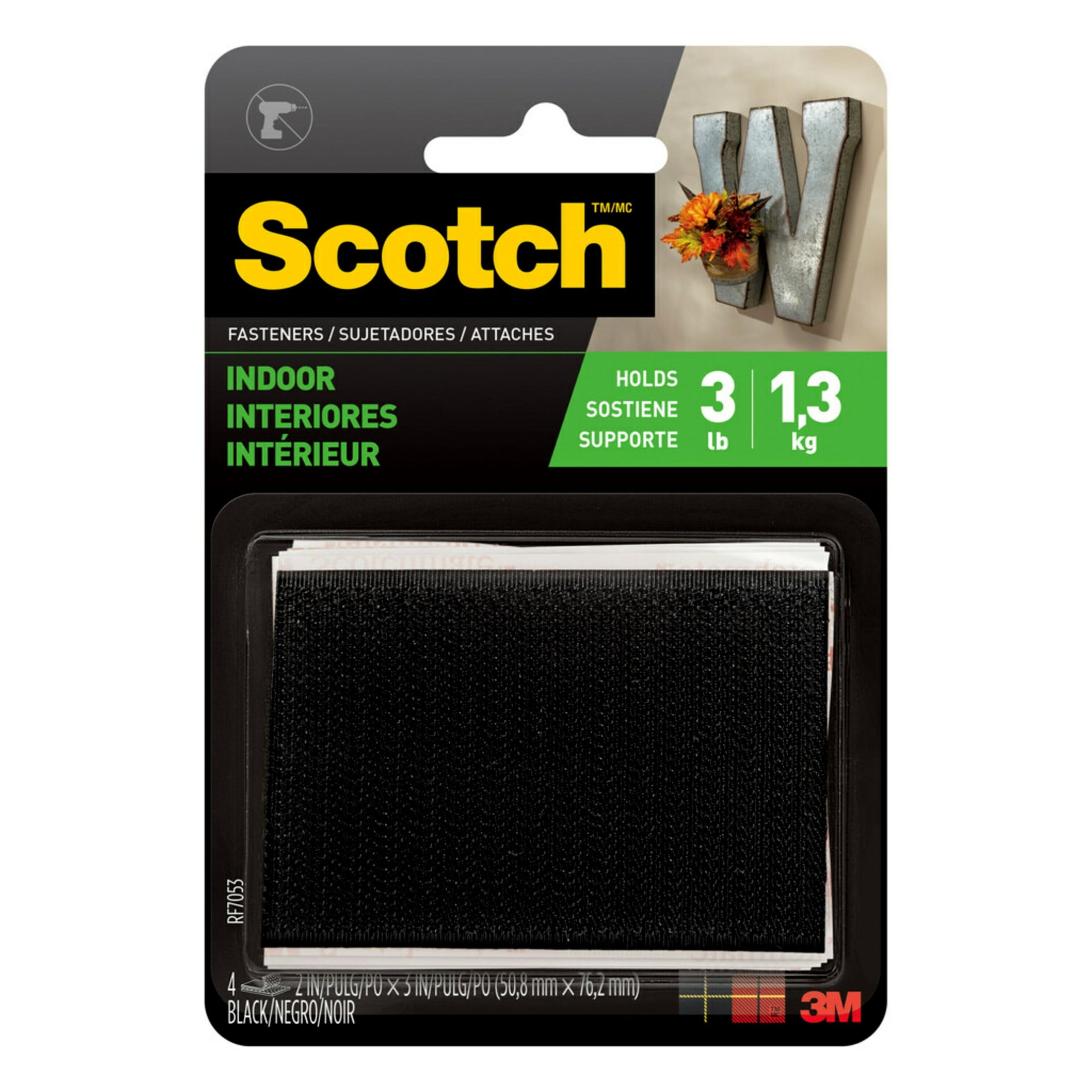 Scotch Indoor Fasteners, 2 in x 3 in, 4 Sets of Strips