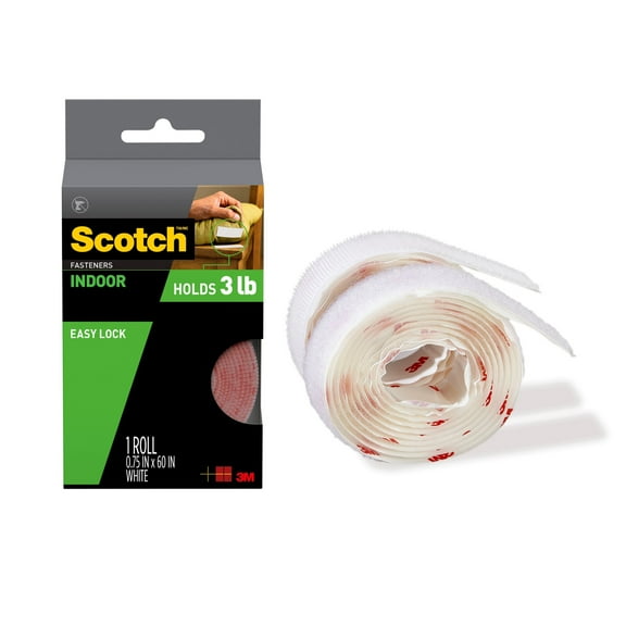 Scotch Indoor Hook & Loop Fasteners, White, Holds 3 lbs, 3/4 in x 5 ft, 1 Count