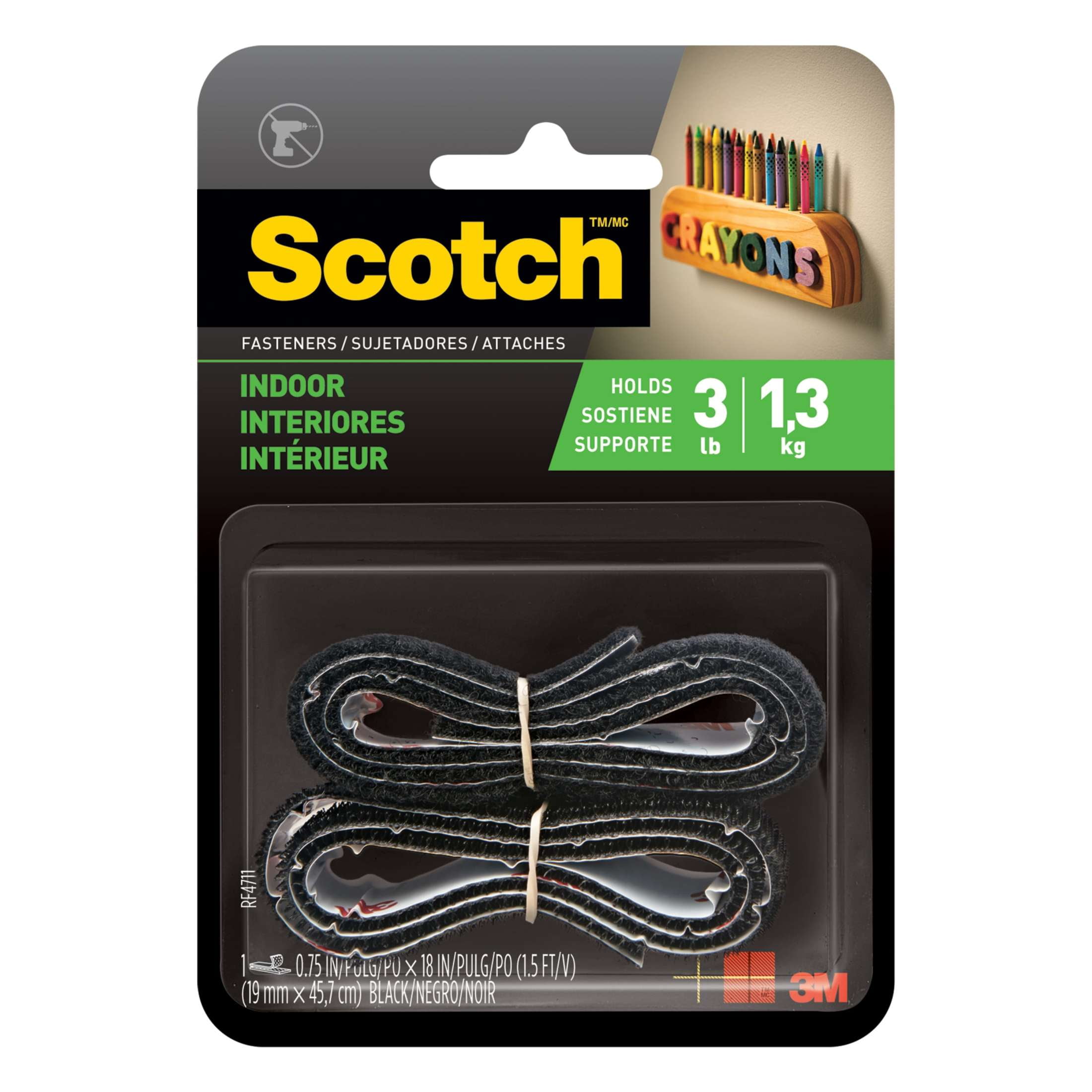 Scotch Indoor Hook and Loop Fasteners, Black, Holds 3 lbs, 3/4 in x 1.5 ft, 1 Count